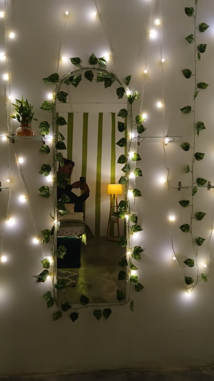 Leaf-lit dressing mirror